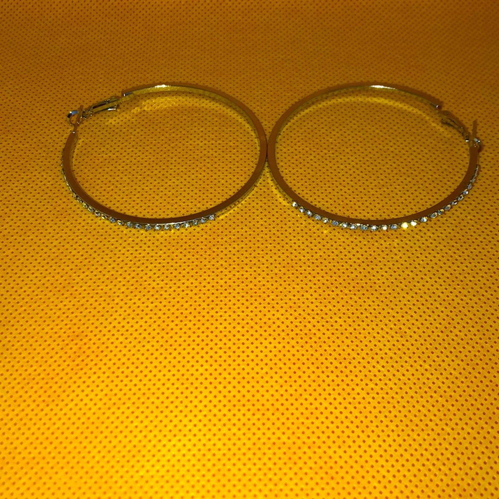 SALE!!!Hoop GOLDTONE Earrings 1/2 Moon Rhinestone